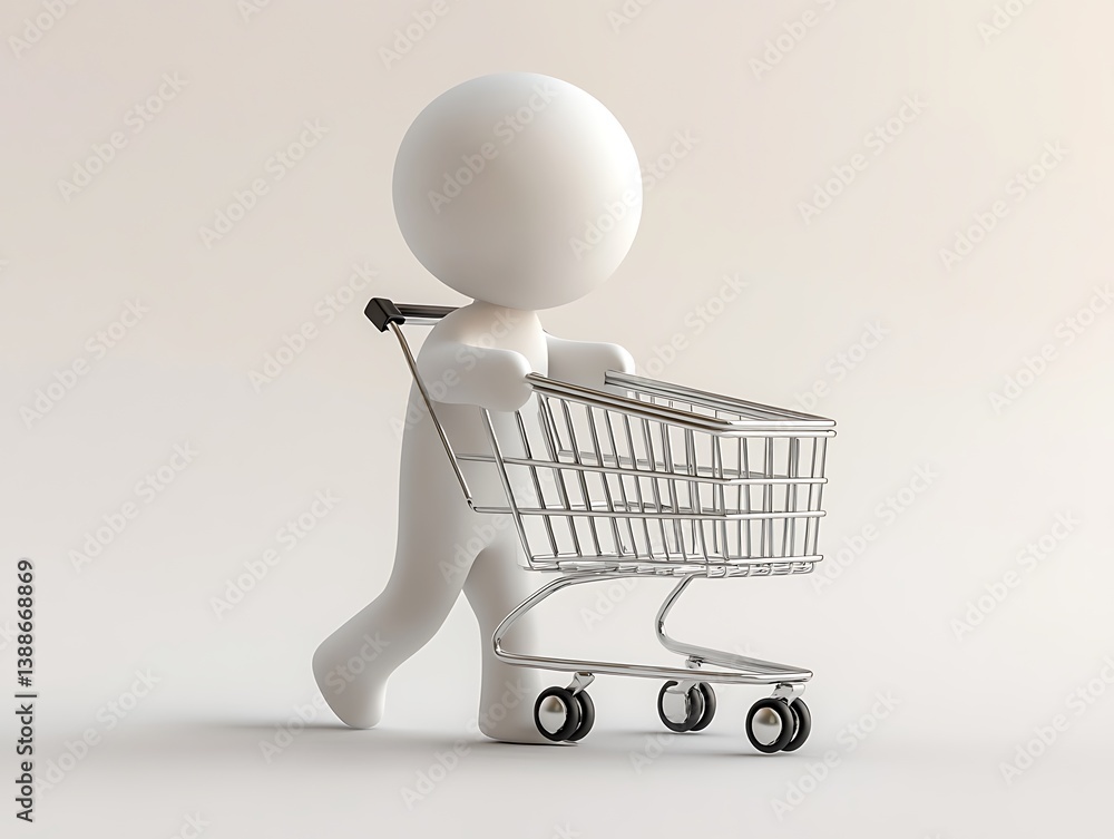 3d man pushing a shopping cart
