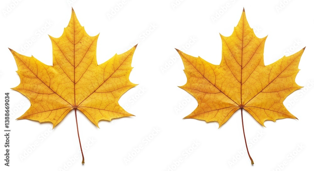 Twin Maple Leaves Displayed in Minimalist Simplicity on a White Canvas Backdrop Twin Maple Leaves Displayed in Minimalist Simplicity on a White Canvas Backdrop