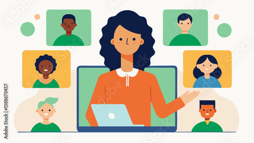 Diversity and Inclusion An illustration of an HR spet holding a virtual workshop on diversity with images of multicultural teams appearing on a presentation displayed on her