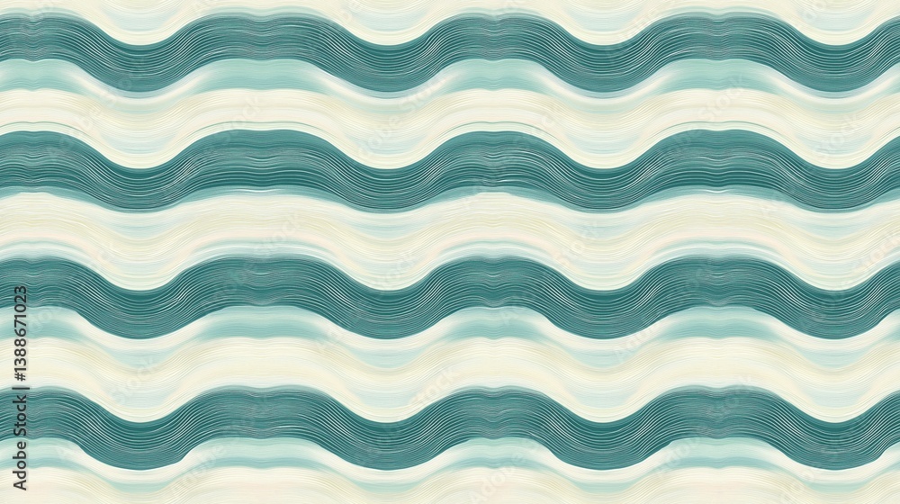 Seamless Horizontal Wave Line Pattern with Soft Green and Cream Tones Seamless Horizontal Wave Line Pattern with Soft Green and Cream Tones