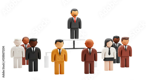 A claymation organization chart showing a diverse team with a leader at the top of the hierarchy png