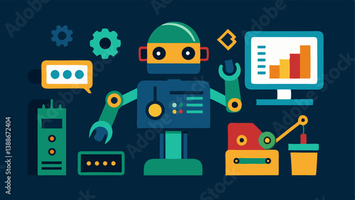 Predictive Maintenance A robot inspecting machinery with diagnostic tools with screens displaying alerts and maintenance schedules based on realtime data.