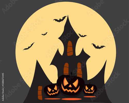 hallowen background, sacred background, old tree, spooky castle, witch and full moon, creepy night, Bats, ect