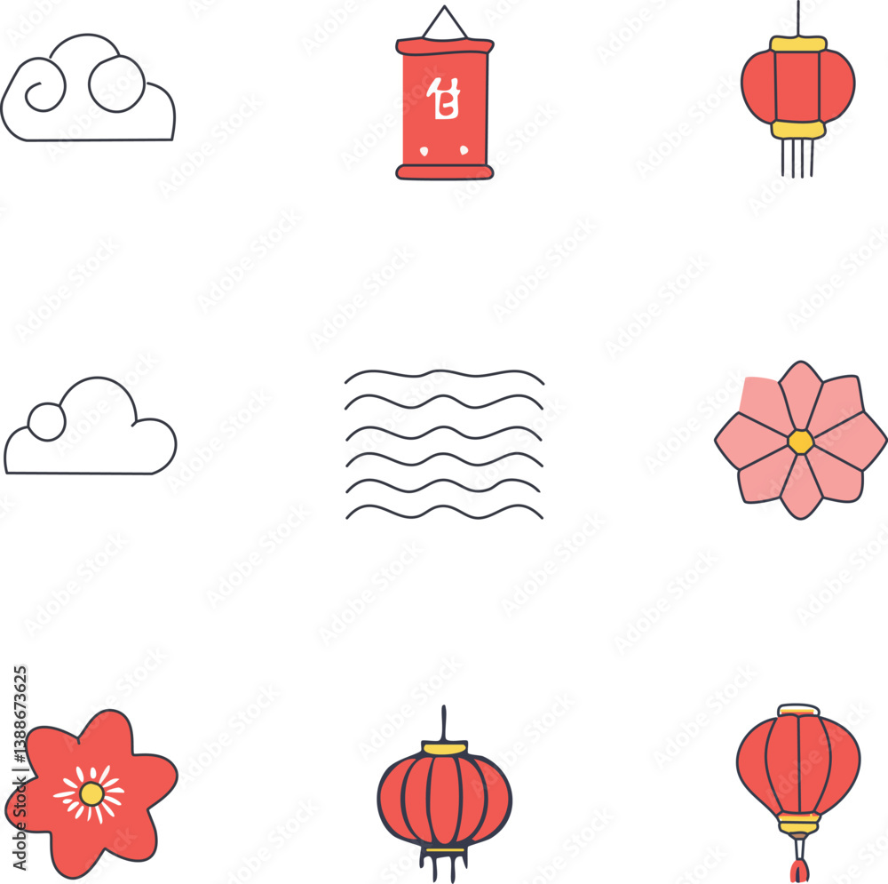 Chinese, Korean or Japan icons for Chinese New Year stock illustration ,white background