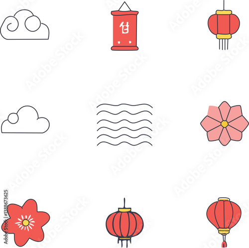 Obraz na płótnie Chinese, Korean or Japan icons for Chinese New Year stock illustration ,white background w salonie
