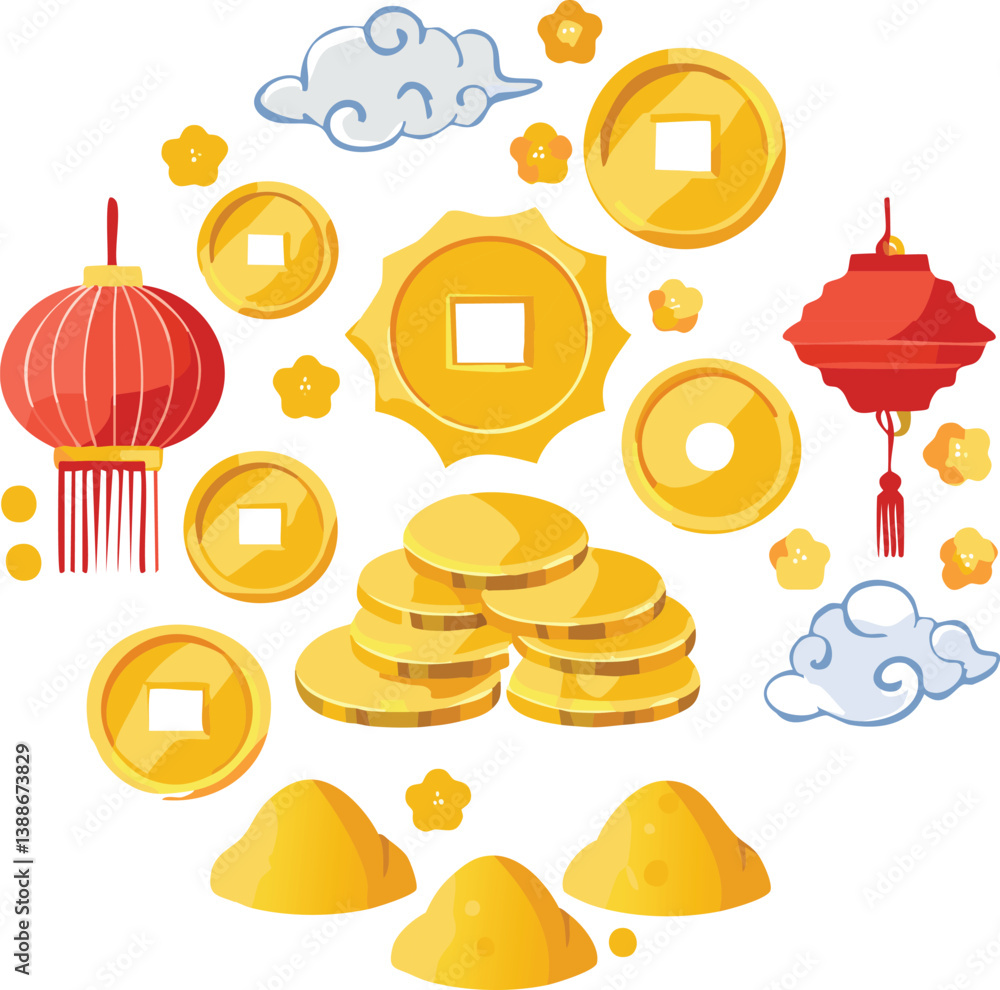 Chinese, Korean or Japan icons for Chinese New Year stock illustration ,white background
