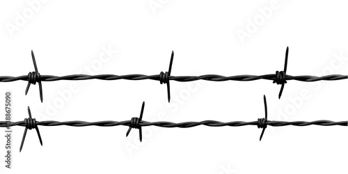 Isolated Black Barbed Wire Illustration with Sharp Metal Spikes for Protection