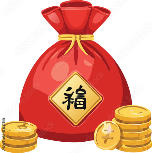Obraz na płótnie Lucky bags. Cute traditional asian gift with ribbons, holiday festival asian colorful gift bags, decorated with korean symbols w salonie