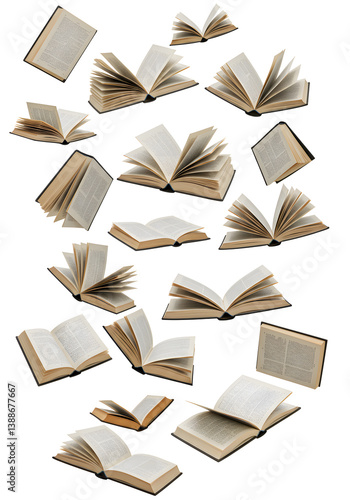 Surreal Floating Books in Airborne Scene