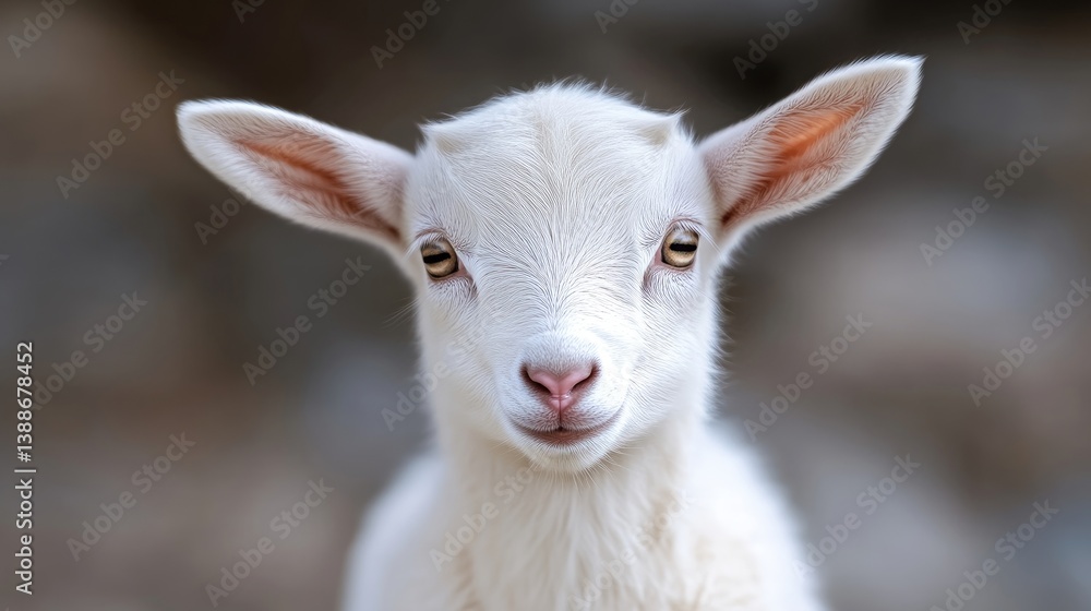 Adorable white baby goat portrait Adorable white baby goat portrait