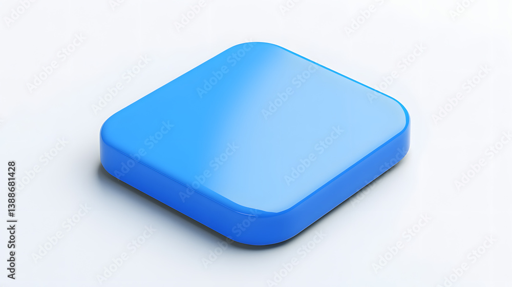Blank Mobile application icon, button - blue square with round corners. 3d rendering, white background Blank Mobile application icon, button - blue square with round corners. 3d rendering, white background