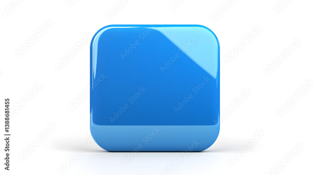 Blank Mobile application icon, button - blue square with round corners. 3d rendering, white background Blank Mobile application icon, button - blue square with round corners. 3d rendering, white background