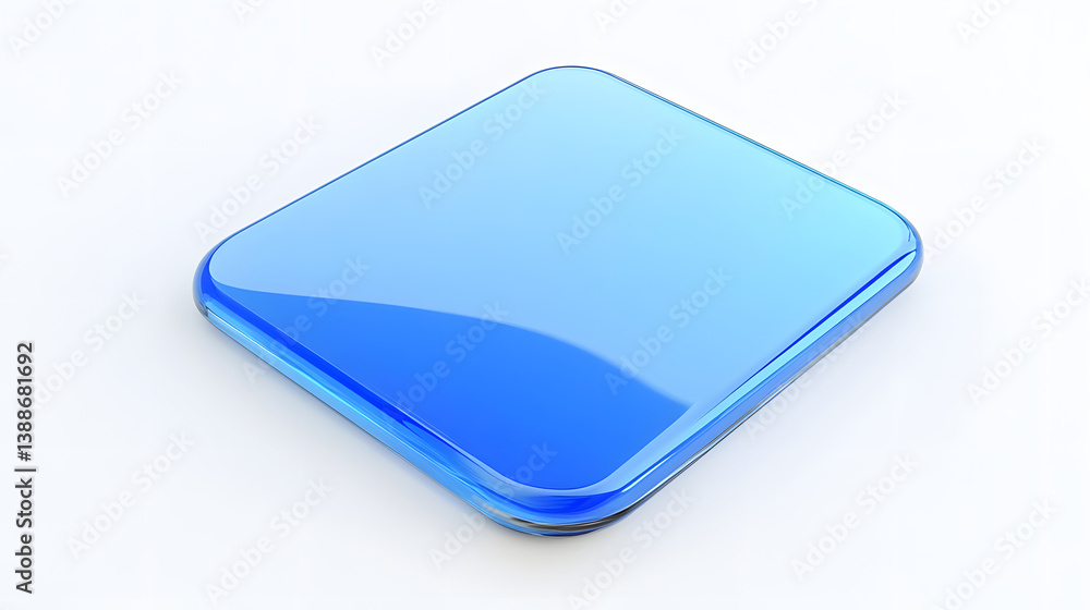 Blank Mobile application icon, button - blue square with round corners. 3d rendering, white background Blank Mobile application icon, button - blue square with round corners. 3d rendering, white background