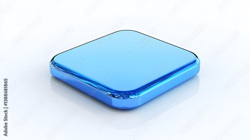Blank Mobile application icon, button - blue square with round corners. 3d rendering, white background Blank Mobile application icon, button - blue square with round corners. 3d rendering, white background