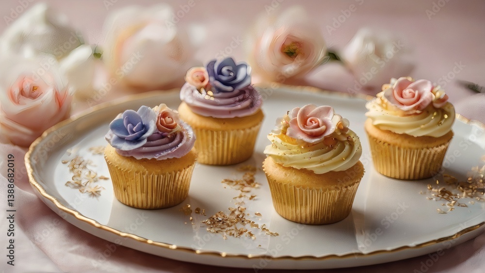 Elegant cupcakes decorated with pastel buttercream frosting Elegant cupcakes decorated with pastel buttercream frosting