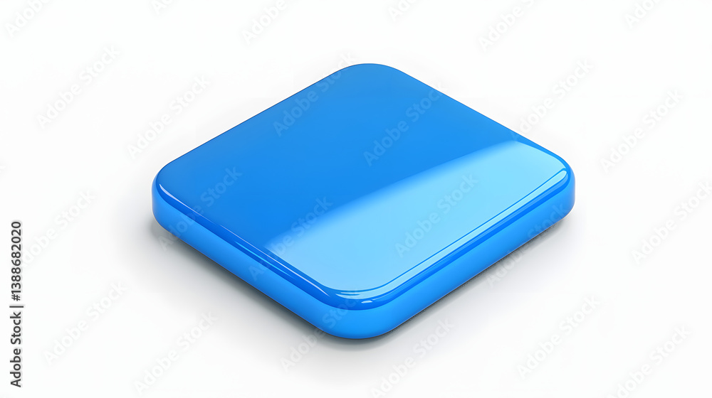 Blank Mobile application icon, button - blue square with round corners. 3d rendering, white background Blank Mobile application icon, button - blue square with round corners. 3d rendering, white background