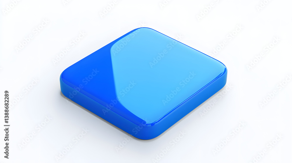 Blank Mobile application icon, button - blue square with round corners. 3d rendering, white background Blank Mobile application icon, button - blue square with round corners. 3d rendering, white background
