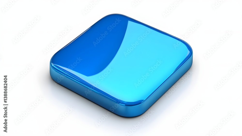 Blank Mobile application icon, button - blue square with round corners. 3d rendering, white background Blank Mobile application icon, button - blue square with round corners. 3d rendering, white background