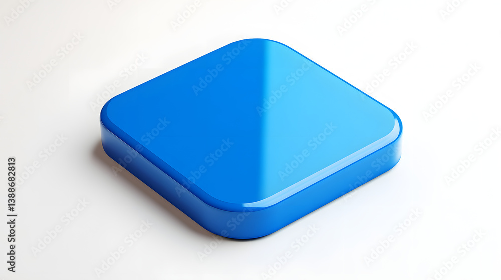 Blank Mobile application icon, button - blue square with round corners. 3d rendering, white background Blank Mobile application icon, button - blue square with round corners. 3d rendering, white background