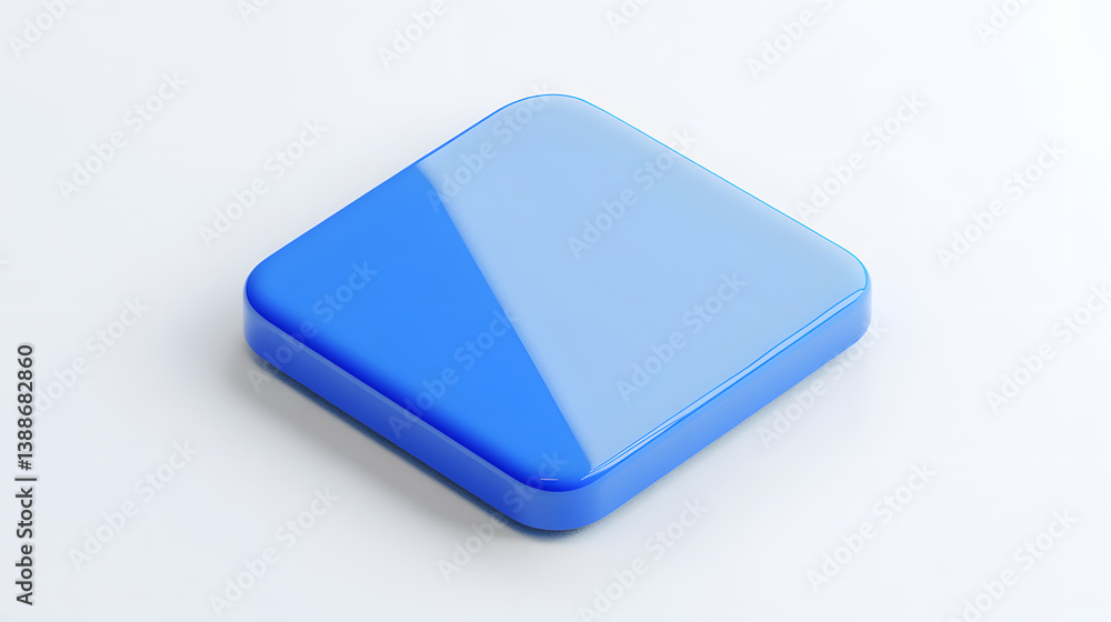 Blank Mobile application icon, button - blue square with round corners. 3d rendering, white background Blank Mobile application icon, button - blue square with round corners. 3d rendering, white background