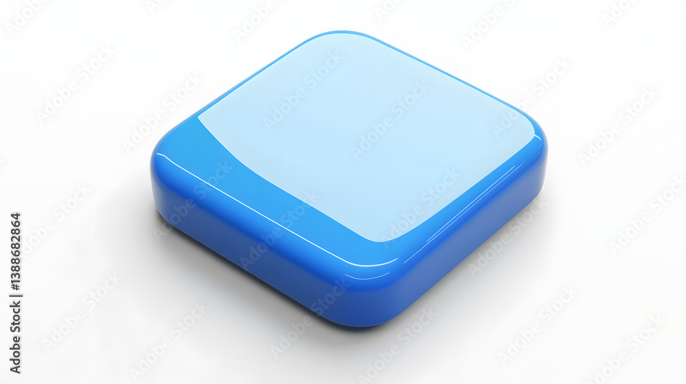 Blank Mobile application icon, button - blue square with round corners. 3d rendering, white background Blank Mobile application icon, button - blue square with round corners. 3d rendering, white background