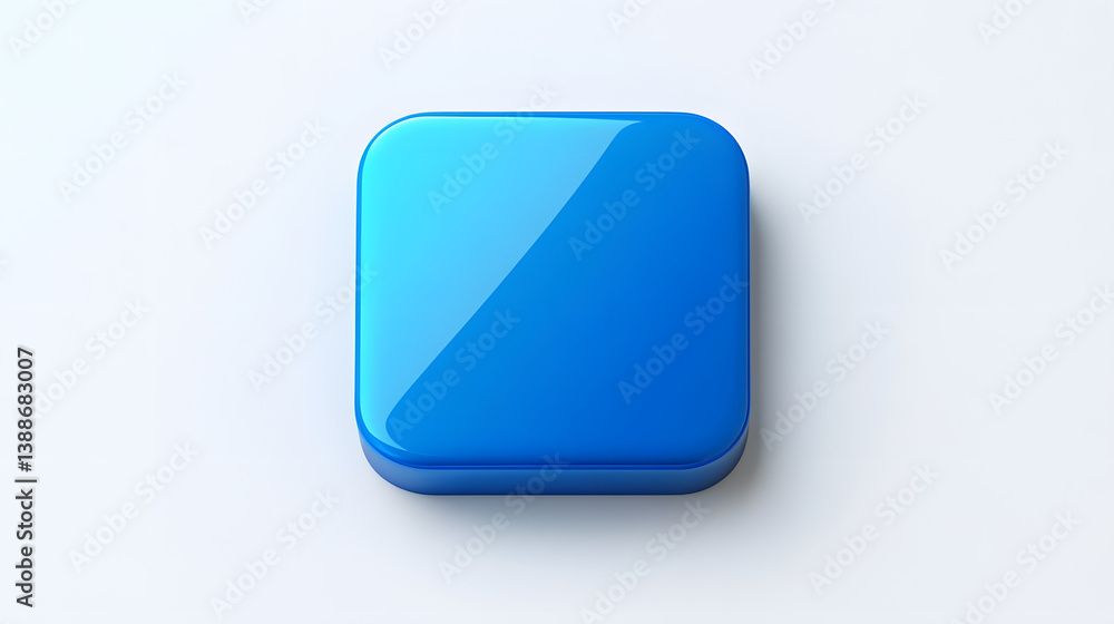 Blank Mobile application icon, button - blue square with round corners. 3d rendering, white background Blank Mobile application icon, button - blue square with round corners. 3d rendering, white background