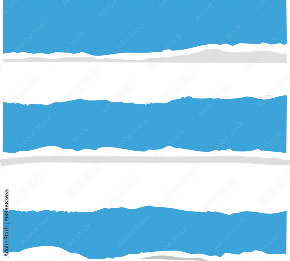 Collection of a big set of white torn paper sheets with isolated realistic shadow effect, collection of ripped paper strip