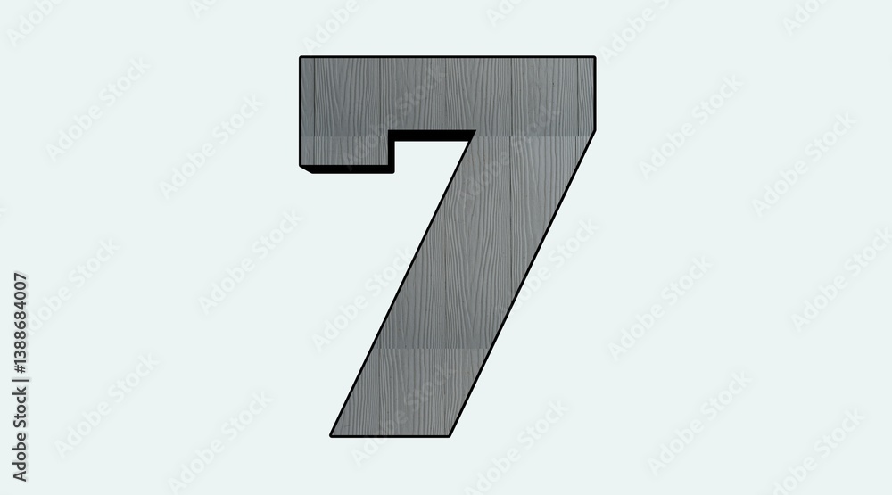 Large Gray Textured Wooden Number Seven Illustration Large Gray Textured Wooden Number Seven Illustration