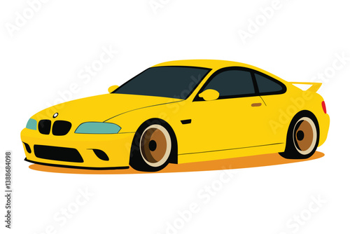 Yellow sports car isolated on white background with sleek design and fast wheels, showcasing luxury, speed, and elegance