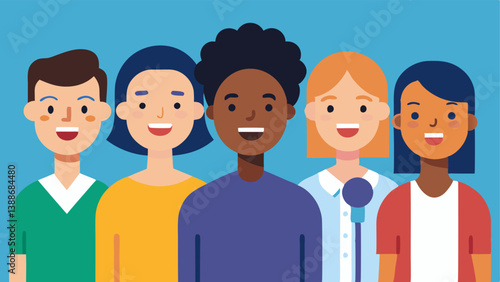 Diverse Voices A group of voiceover artists of different backgrounds and ethnicities standing together with microphones showcasing the diversity of voices for AI training.