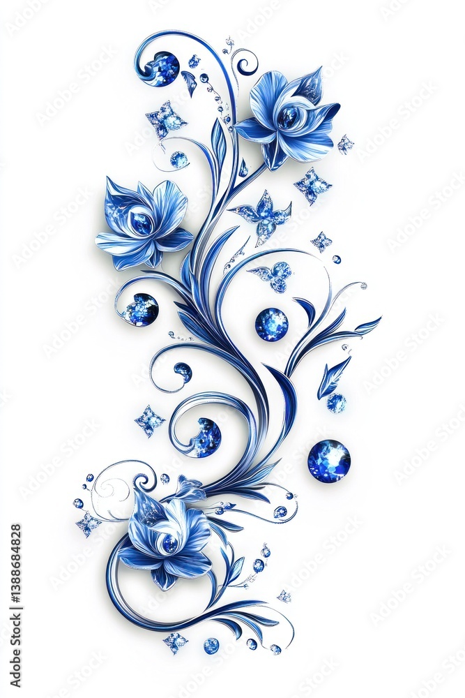 Elegant blue floral design with flowers and decorative butterflies Elegant blue floral design with flowers and decorative butterflies