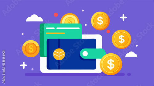 Coins and Banknotes A digital wallet interface featuring animated coins and banknotes morphing into a digital format indicating conversion of physical money to digital.