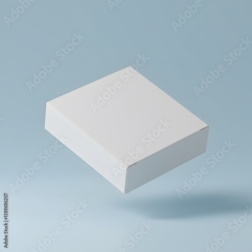 Obraz na płótnie floating in space, light blue background, Mockup white box float on blue background, White cardboard box, minimalist design, w salonie