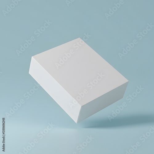 Obraz na płótnie floating in space, light blue background, Mockup white box float on blue background, White cardboard box, minimalist design, w salonie