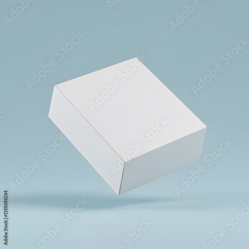 Obraz na płótnie floating in space, light blue background, Mockup white box float on blue background, White cardboard box, minimalist design, w salonie
