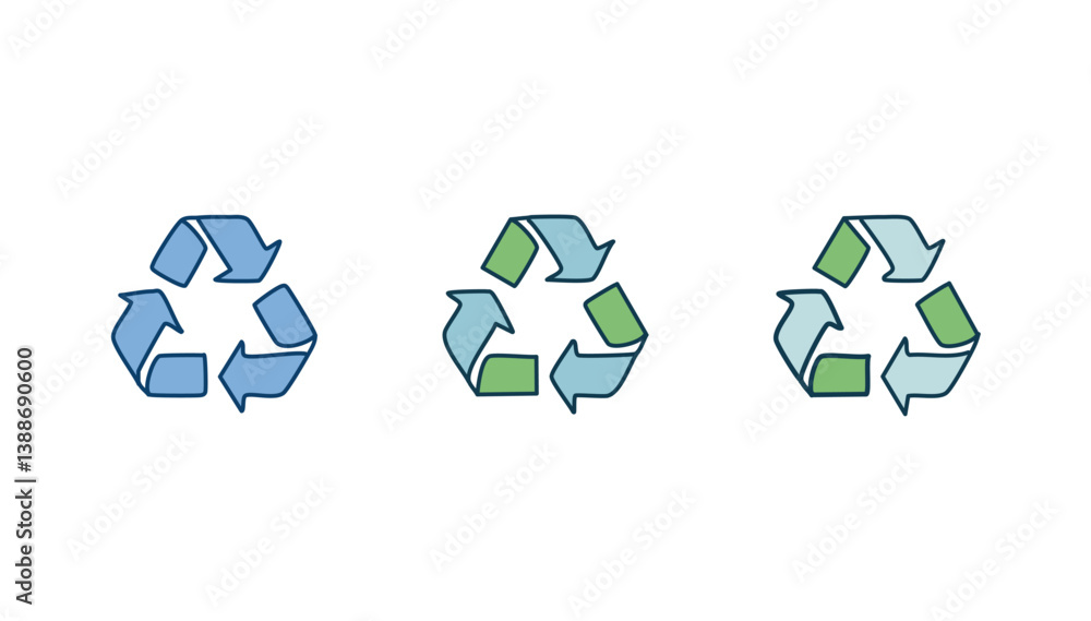Recycle symbols. Recycling arrow icons. Reusing symbols. Recycling label.