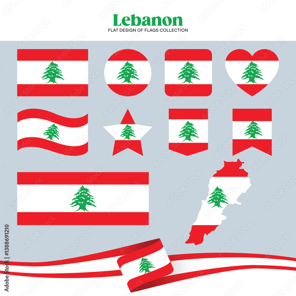 Lebanon flag flat design of flags stationery shape collection Lebanon flag flat design of flags stationery shape collection