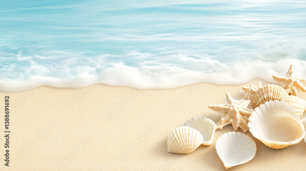 Scenic Tropical Shell Beach: Coastal Summer Vibes and Marine Life Scenic Tropical Shell Beach: Coastal Summer Vibes and Marine Life