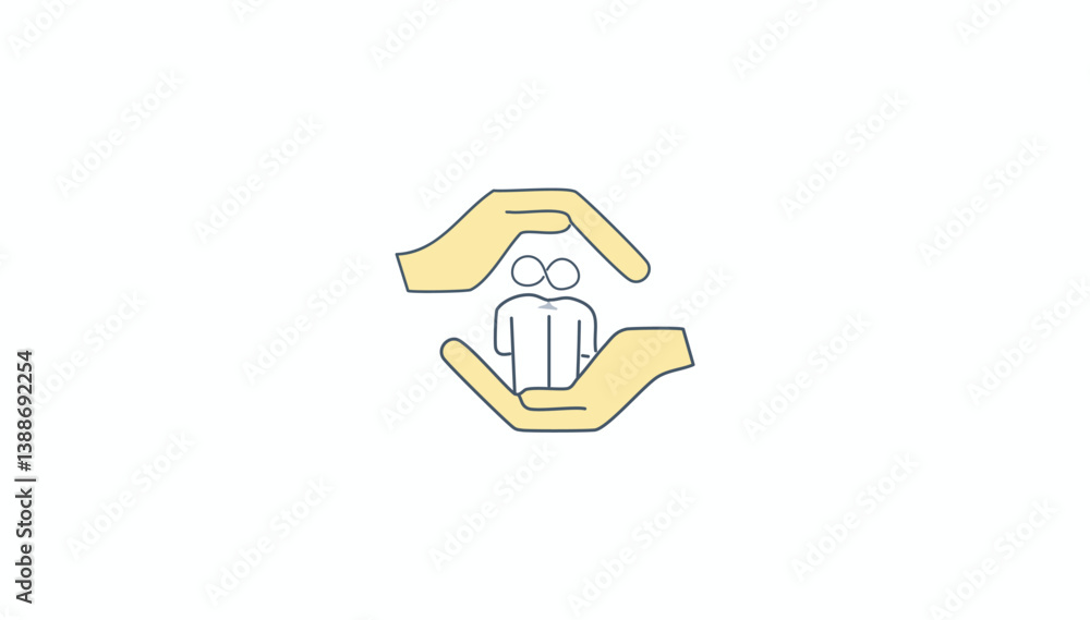 Thin Outline Icon Two Hands Holding or Hugging Group People Symbol or