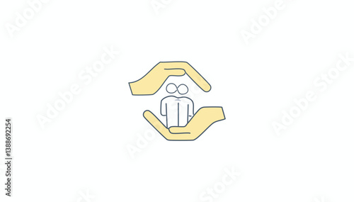 Obraz na płótnie Thin Outline Icon Two Hands Holding or Hugging Group People Symbol or w salonie