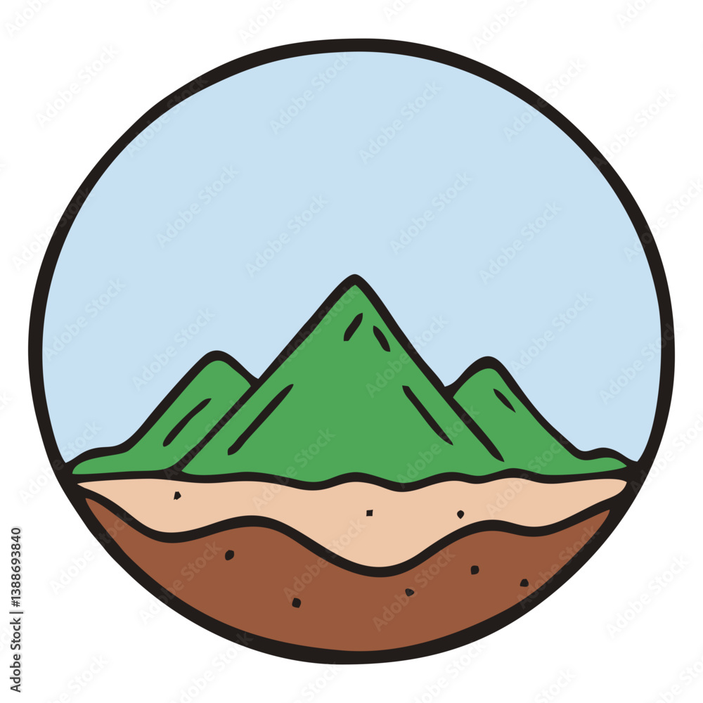 Fototapeta premium Mountain earth soil inside circle. Editable color vector