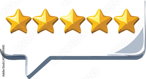 Obraz na płótnie Five star rating, positive feedback 3d style. Customer review with five metallic golden stars in speech w salonie