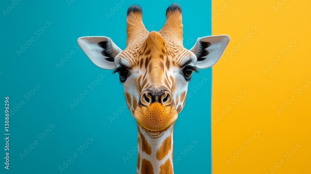 Fototapeta premium カラフルな背景のキリン
