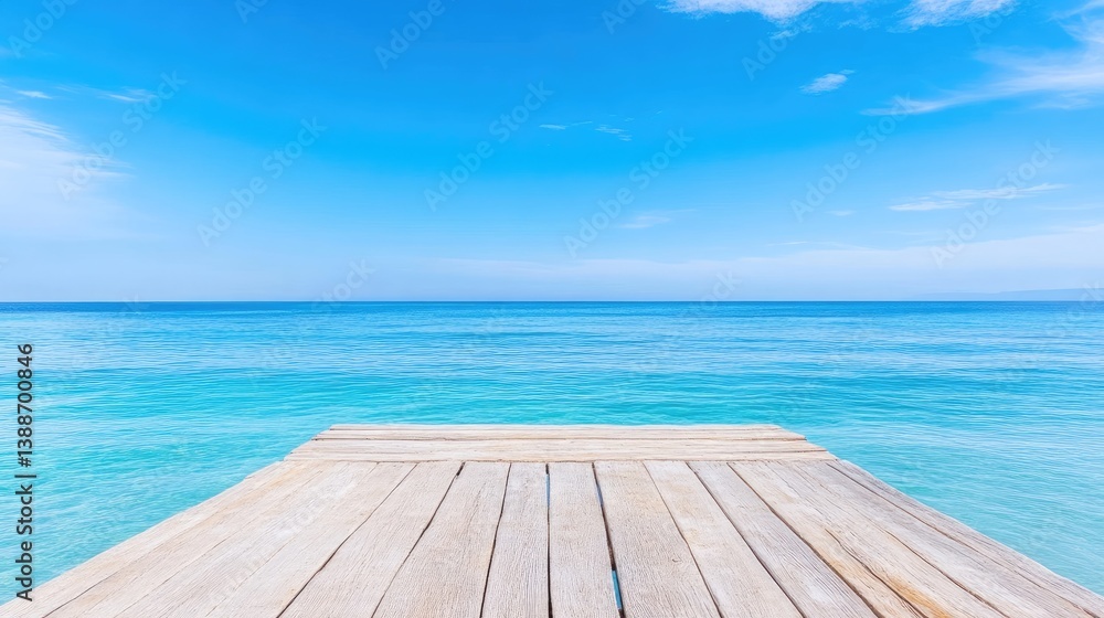 Fototapeta premium Tranquil wooden dock over turquoise ocean with clear blue sky