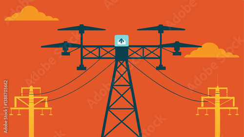 Power Line Inspection A drone flying alongside highvoltage power lines inspecting for any damages or irregularities in the infrastructure.