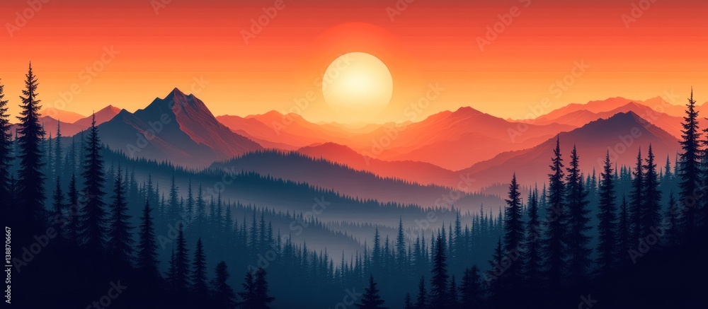Obraz premium Mountain Sunset Forest View