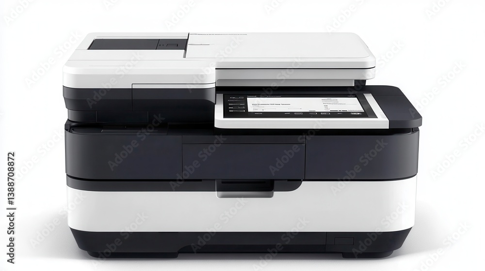 White and dark gray multifunction printer isolated on white background. White and dark gray multifunction printer isolated on white background.