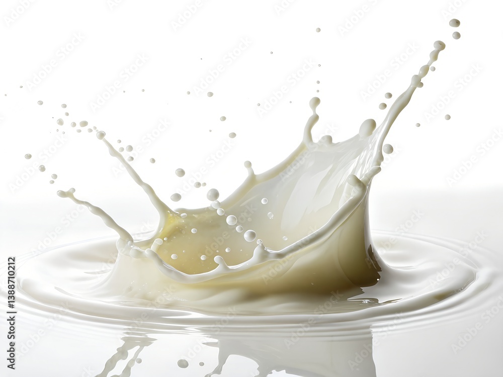 Fresh Milk Splash in a Glass with Creamy Liquid Droplets on a White Background Fresh Milk Splash in a Glass with Creamy Liquid Droplets on a White Background