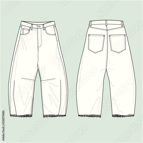 silhouette barrel jeans, balloon pants, outline jeans.