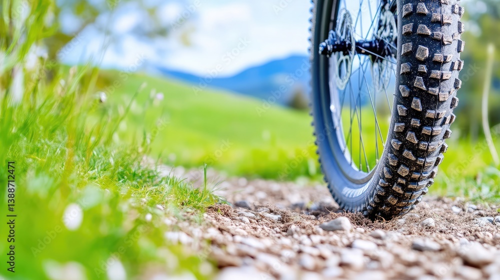 Naklejka premium Mountain bike tire on a trail
